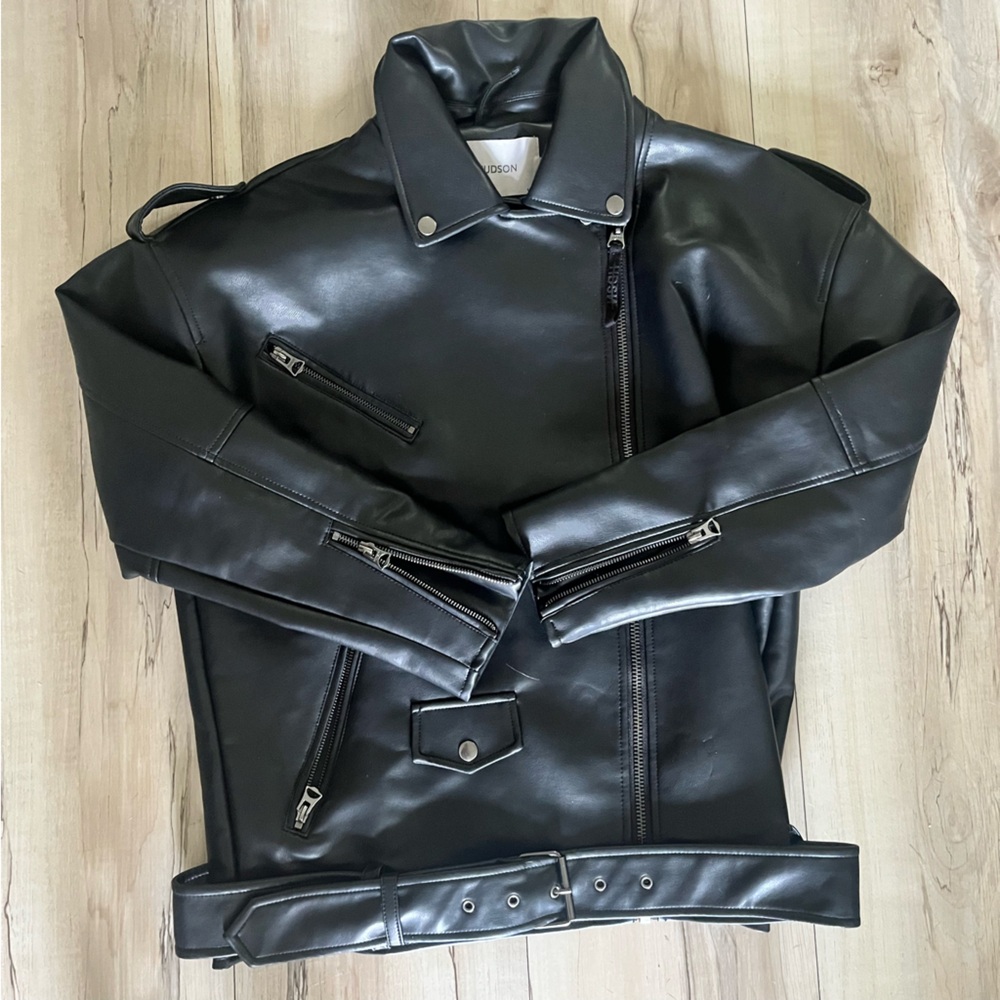 Hudson Jeans Black Leather Bomber Jacket